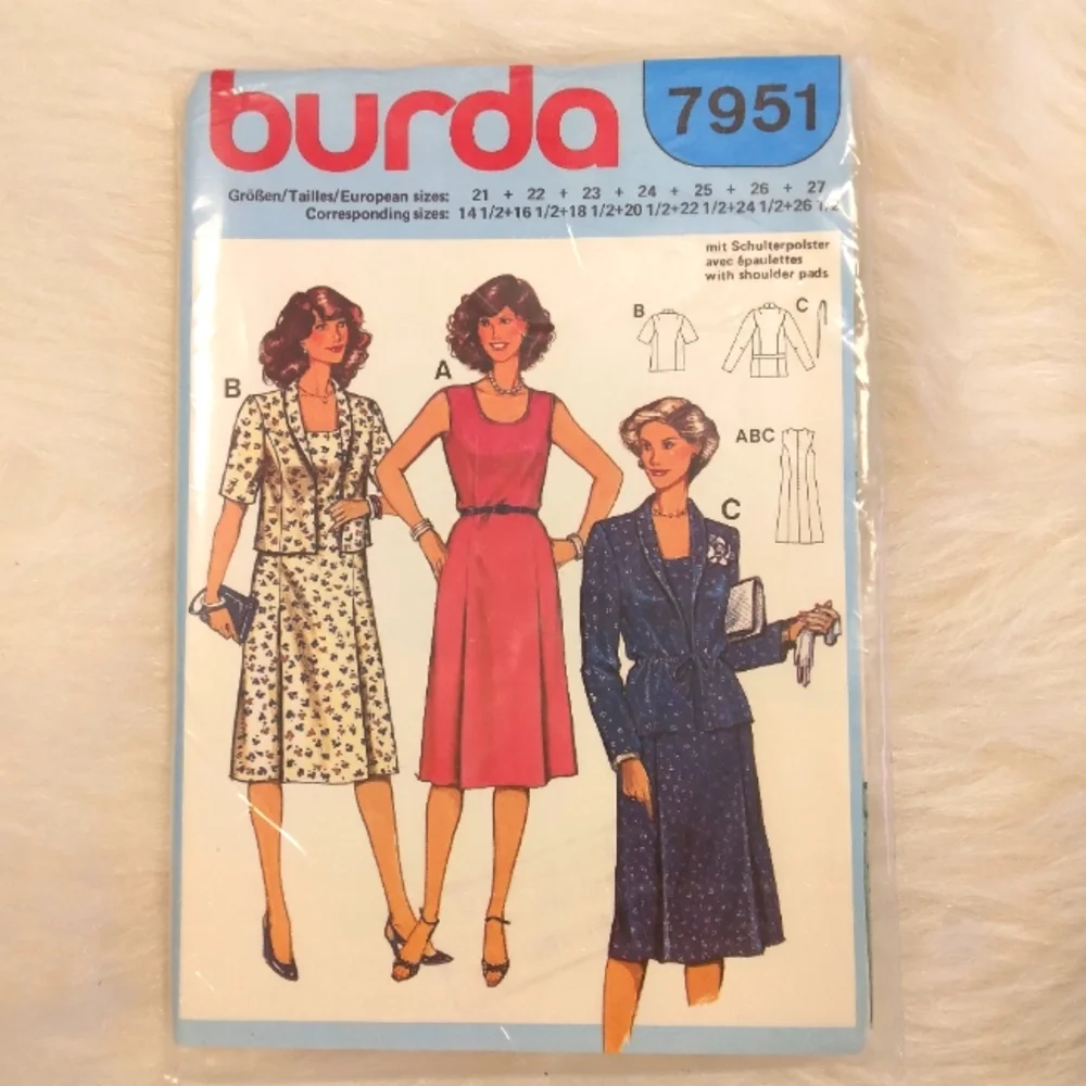 Burda 7951 Misses' princess seam dress and jacket Sz 14-24